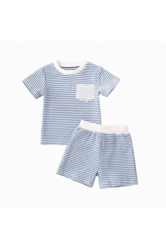 Toddler Baby Boy Summer Clothes Short Sleeve Letter Print Stripe T-Shirt with Elastic Waist Shorts Set Summer Outfit Blazer,2-3 Y