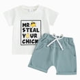 thumbnail image 1 of NOLDARES Toddler Baby Boy Summer Outfits Dinosaur Truck Print Round Neck Short Sleeve Tee Elastic Waist Shorts 2 Pieces Clothes(White,0-6 M), 1 of 8