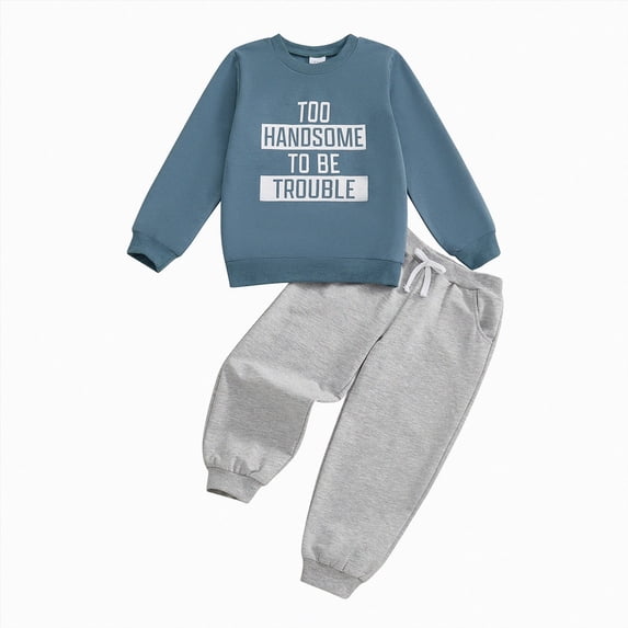 NOLDARES Toddler Baby Boy Winter Clothes 2-Piece Cartoons Graphics Long Sleeve Sweatshirt Tops Elastic Waist Pants Set Fall Outfit Clothing(Blue,4-5 Y)