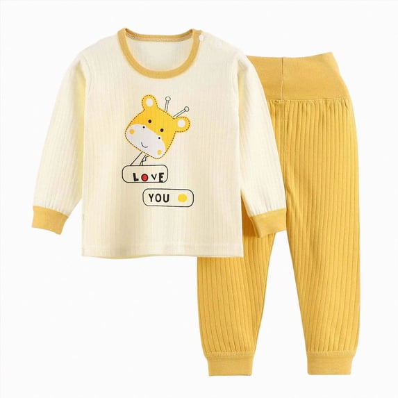 NOLDARES Toddler Baby Boys Long Sleeve Top and Pants Snug Fit Cotton 2 Piece Pajama Set(M289-Light Yellow)