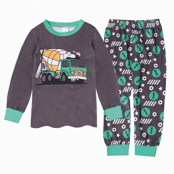 NOLDARES Toddler Baby Boys Pajamas Set Long Sleeve PJs Cotton Cartoon Pattern Pyjamas(M534-Grey)