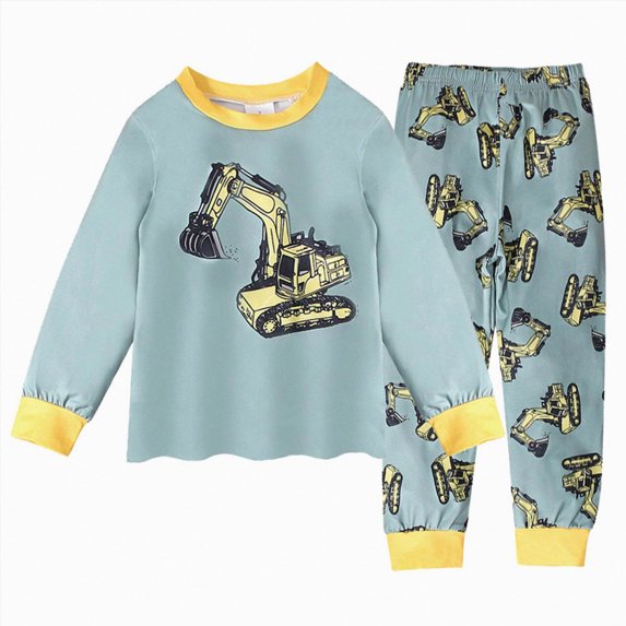 NOLDARES Toddler Baby Boys Pajamas Set Long Sleeve PJs Cotton Cartoon Pattern Pyjamas(M534-Light Blue)