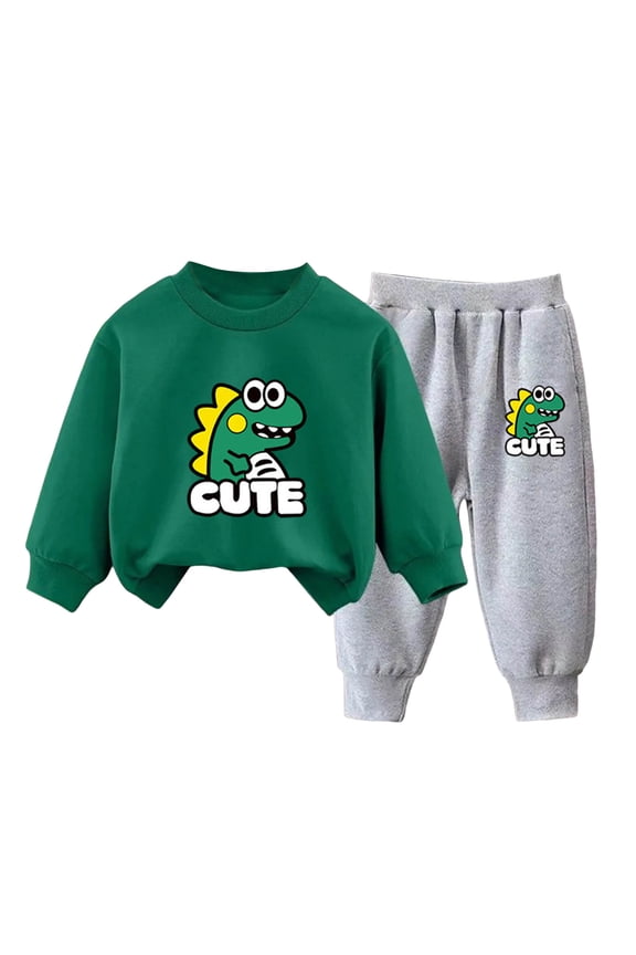 Toddler Baby Girl Boy Fall Winter Clothes 2 Piece Hooded Sweatshirt Tops and Joggers Pants Set Cute Print Outfits Clothing(J,5-6 Y)