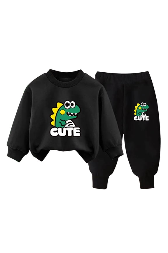 Toddler Baby Girl Boy Fall Winter Clothes 2 Piece Hooded Sweatshirt Tops and Joggers Pants Set Cute Print Outfits Clothing(L,1-2 Y)