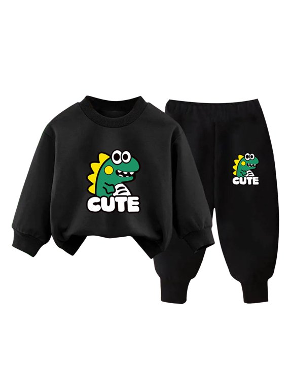 Toddler Baby Girl Boy Fall Winter Clothes 2 Piece Hooded Sweatshirt Tops and Joggers Pants Set Cute Print Outfits Clothing(L,7-8 Y)