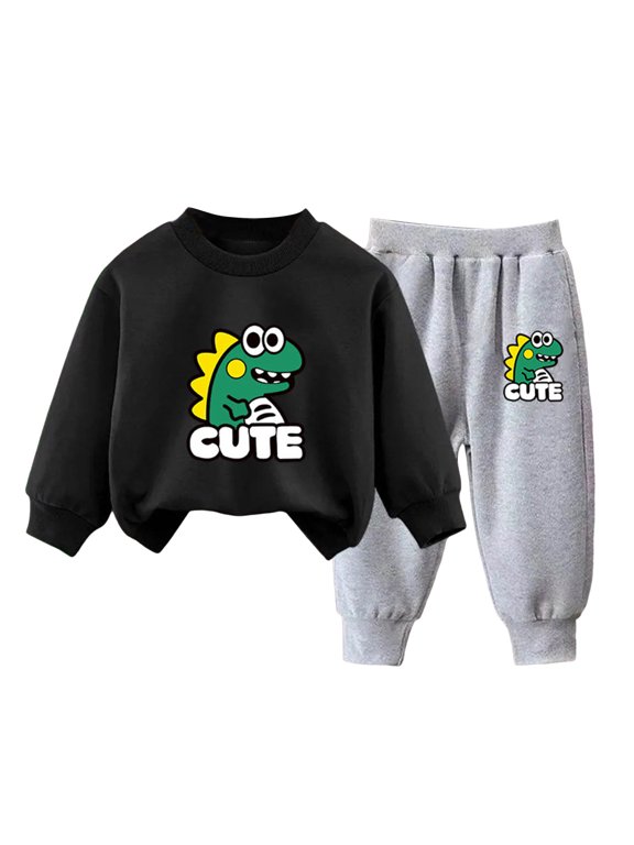 Toddler Baby Girl Boy Fall Winter Clothes 2 Piece Hooded Sweatshirt Tops and Joggers Pants Set Cute Print Outfits Clothing(Q,2-3 Y)