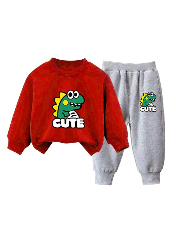 Toddler Baby Girl Boy Fall Winter Clothes 2 Piece Hooded Sweatshirt Tops and Joggers Pants Set Cute Print Outfits Clothing(S,9-10 Y)