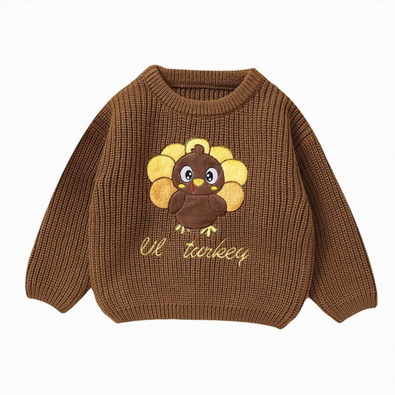 NOLDARES Toddler Baby Girl Boy Thanksgiving Sweater Knit Long Sleeve Pullover Fall Winter Clothes,A121-Coffee