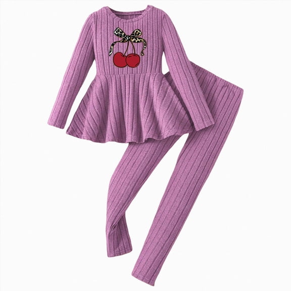 NOLDARES Toddler Baby Girl Clothes Long Sleeve Pullover Tops   Pants Set Floral Print Sweatsuit Fall Winter Outfits(Purple,9-10 Y)