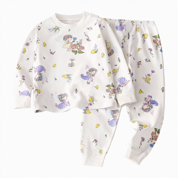 NOLDARES Toddler Baby Girl Fall Clothes Print Long Sleeve Shirt and Flare Pants Set Bell Bottom Outfits for Girls(Purple,2-3 Y)