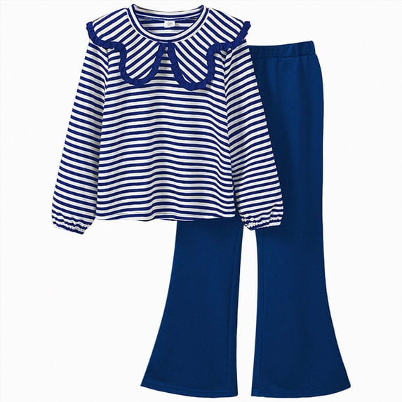 NOLDARES Toddler Baby Girl Fall Winter Clothes Graphic Crewneck Sweatshirt + Joggers Pants Outfits Set(Blue,12-13 Y)