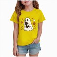 thumbnail image 1 of NOLDARES Toddler Baby Girl Halloween Shirt Cute Ghost Pumpkin T-Shirt for Kids Short Sleeve Tee Fall Tops(Yellow,1-2 Years), 1 of 7