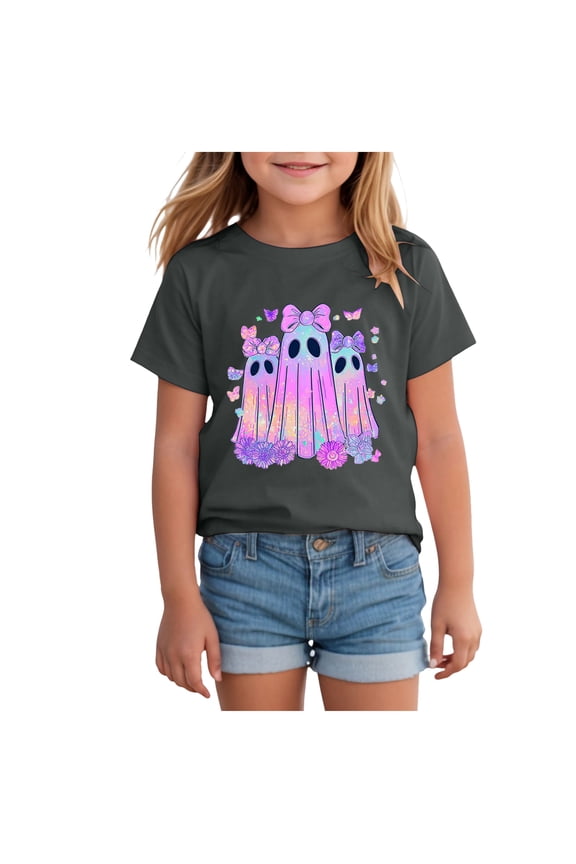 Toddler Baby Girl Halloween Shirt in My Spooky Era Ghost Tshirt Spooky Season Short Sleeve Tee Top Kid Fall Clothes(C02-Grey,8-9 Years)