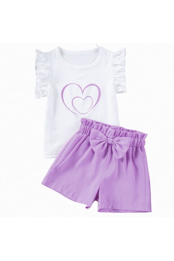 Toddler Baby Girl Outfits Summer Clothes Infant Spring Sleeveless Shirt Tops Cute Shorts Set(Purple,6-12 Months)