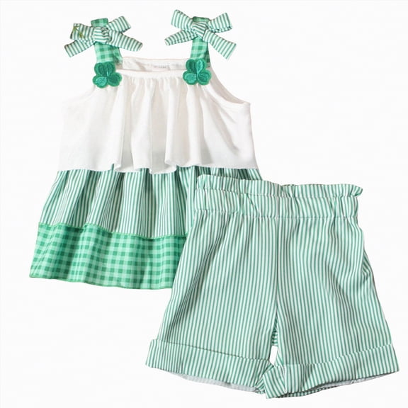 NOLDARES Toddler Baby Girl Summer Clothes Letter Graphic Sleeveless T-Shirt Shirts Elastic Shorts Set(Green,6-12 Months)