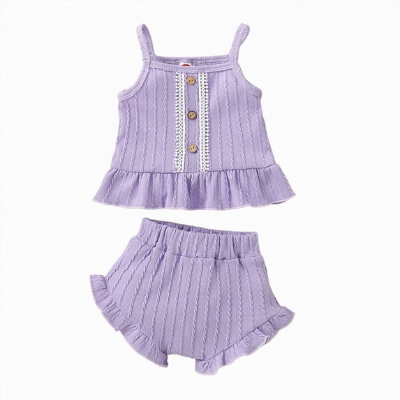 NOLDARES Toddler Baby Girl Summer Clothes Ruffle Knit Sleevelesss T-Shirt Tee Tops + Shorts Cute Outfits Set(Purple,18-24 Months)