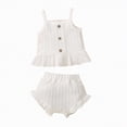 thumbnail image 1 of NOLDARES Toddler Baby Girl Summer Clothes Ruffle Knit Sleevelesss T-Shirt Tee Tops + Shorts Cute Outfits Set(White,0-6 Months ), 1 of 6