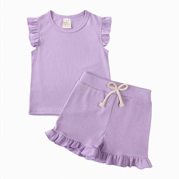 NOLDARES Toddler Baby Girl Summer Clothes Sleevelesss T-Shirt Tops + Shorts 3 6 9 12 18 24 Months Outfits Set(Light Purple,12-24 Months)