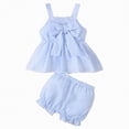 thumbnail image 1 of NOLDARES Toddler Baby Girl Summer Outfit Sleeveless Ruffle T Shirts Short Sets Spring Clothes Two Piece Outfits Girls(Blue,6-9 Months), 1 of 6