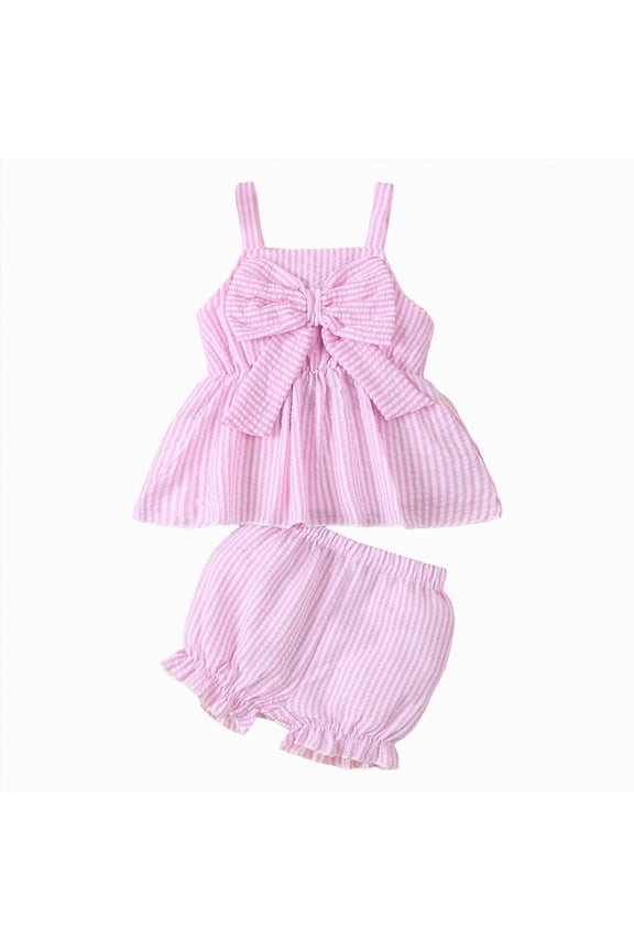 Toddler Baby Girl Summer Outfit Sleeveless Ruffle T Shirts Short Sets Spring Clothes Two Piece Outfits Girls(Pink,6-9 Months)
