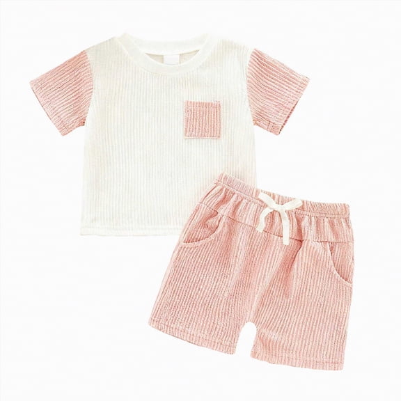 NOLDARES Toddler Baby Girl Summer Outfits Short Sleeve Tshirt Tops Shorts Set Cute Summer Clothes(Red,18-24 Months)