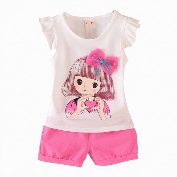 NOLDARES Toddler Baby Girl Summer Outfits Sleeveless Tshirt Tops Shorts Set Cute Summer Clothes(White,2-3 Years)