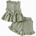thumbnail image 1 of NOLDARES Toddler Baby Girl T Shirt Shorts Set Waffle Bow Sleeveless Slip Ruffle Tops Matching Outfit Spring Summer Clothes(Green,4-5 Y), 1 of 9