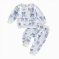 thumbnail image 1 of NOLDARES Toddler Baby Girls Clothes Set Ruffle Knit Ribbed Long Sleeve T-Shirts Tops+Pants 2Pcs Outfits Fall Winter Clothes(Blue,12-18 M), 1 of 4