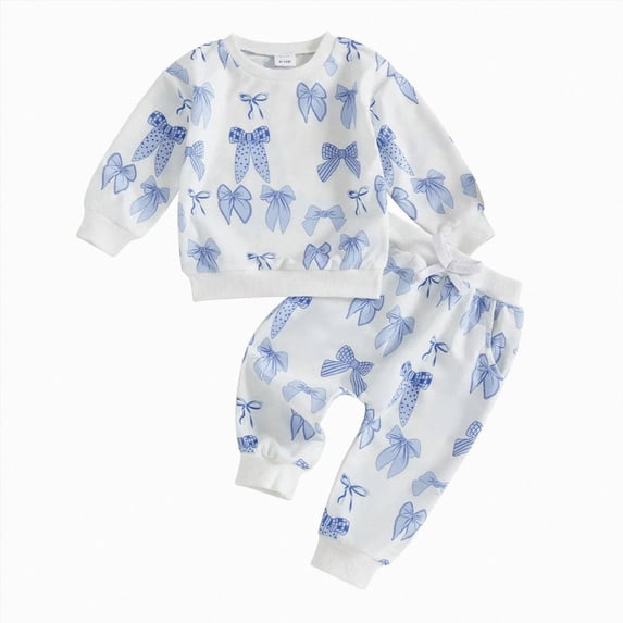 NOLDARES Toddler Baby Girls Clothes Set Ruffle Knit Ribbed Long Sleeve T-Shirts Tops+Pants 2Pcs Outfits Fall Winter Clothes(Blue,12-18 M)