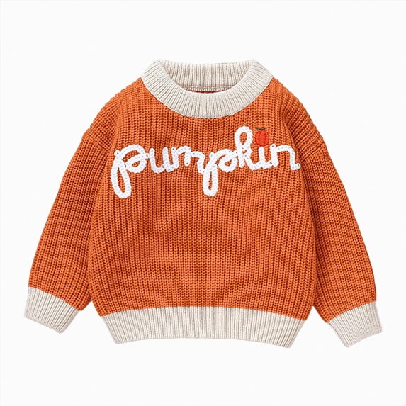 NOLDARES Toddler Baby Halloween Outfit Boy Girl Pumpkin Sweaters Crewneck Pullover Sweater Long Sleeve Sweater Fall Clothes,A140-Orange