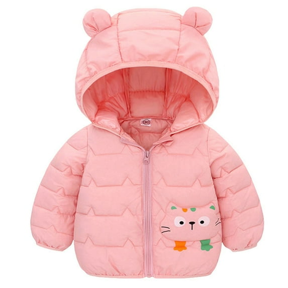 NOLDARES Toddler Baby Hooded Down Jacket Boys Girls Kids Thicken Warm Winter Coat Outerwear(Pink,3-4 Years)