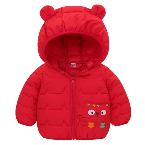 NOLDARES Toddler Baby Hooded Up Jacket Boys Girls Kids Thicken Warm Winter Coat Outerwear(Red,18-24 Months)