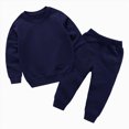 thumbnail image 1 of NOLDARES Toddler Boy Fall Outfits 2Pcs Long Sleeve Graphic Round Neck Pullover Top Thick Jogger Pants Soft Clothes Set Size:9-10 Y,Dark Blue, 1 of 6