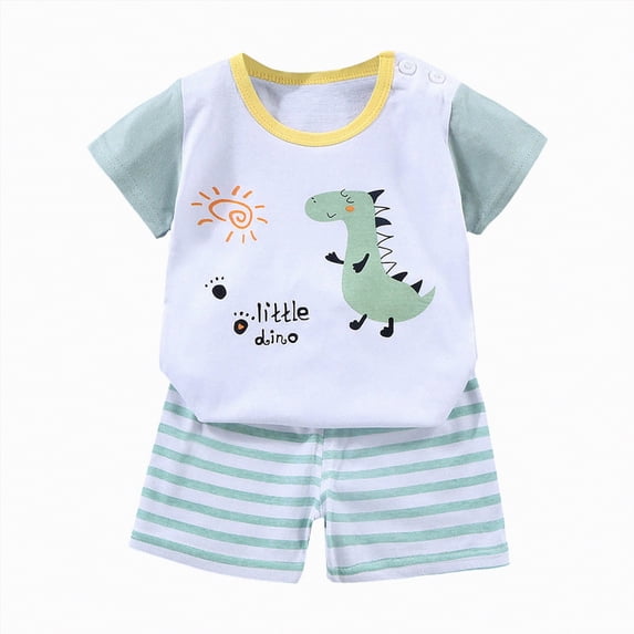 NOLDARES Toddler Boy Outfit Print Short Sleeve T-shirt Shorts Clothing Set Baby Boy Clothes(White,12-18 Months)