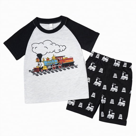 NOLDARES Toddler Boy Patchwork Summer Outfits Short Sleeve Shirt Tops & Casual Shorts Sets Baby Clothes(Grey,3-4 Years)