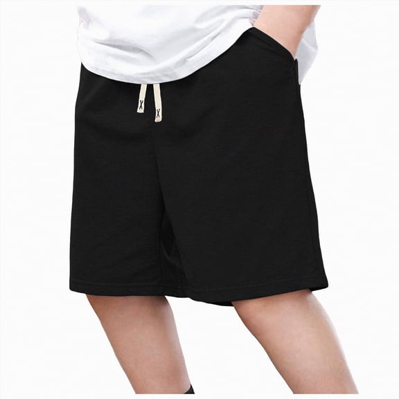 NOLDARES Toddler Boy Shorts Boys Cotton Shorts Soft Casual Elastic Waist with Pockets Drawstring Kids Summer Clothes(Black,9-10 Years)