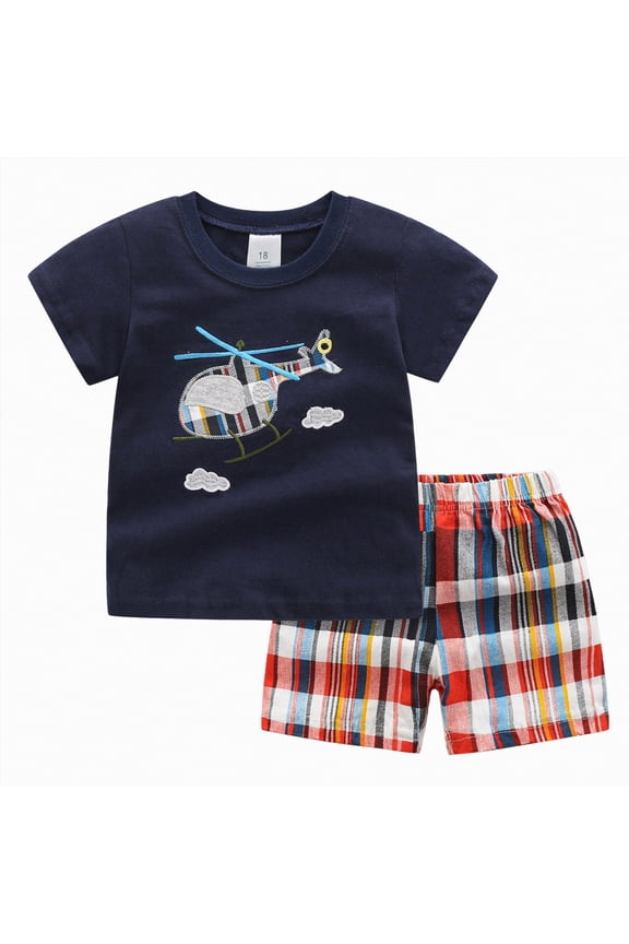 Toddler Boy Summer Clothes 2 Piece Outfit Short Sleeve Truck Tee Cotton Shorts 2T 3T 4T Blazer,6-7 Y