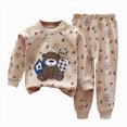 thumbnail image 1 of NOLDARES Toddler Boys Casual Fall 2Pcs Set Long Sleeve Print Pattern Pullover Tee Elastic Waist Joggers Soft Warm Outfits Clothes Size:3-6 M,Beige, 1 of 4
