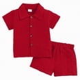 thumbnail image 1 of NOLDARES Toddler Boys Dinosaur Print Short Sleeve T-Shirt Shorts Set Casual Summer 2 Piece Outfit Blazer,6-9 M, 1 of 8