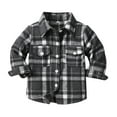 thumbnail image 1 of NOLDARES Toddler Boys' Girls' Flannel Plaid Shirt Button Up Long Sleeve Jacket Lapel Shacket Coat Tops Casual Outwear(Z2-Black,8-9 Years), 1 of 3