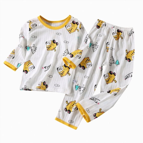 NOLDARES Toddler Boys Girls Pjs Pajama Set 2 Piece Long Sleeve Top and Pants Print Sleepwear Boys Girls Toddler Pj Clothing Outfit(H025-YE1)