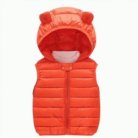 NOLDARES Toddler Boys Girls Quilted Bubble Puffer Vest Winter Coat Sleeveless Down Coat Standing Collar Baby Padded Waistcoat(Orange,6-12 Months)