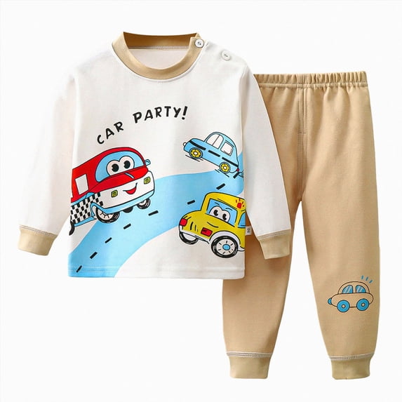 NOLDARES Toddler Boys Pajamas 2 Piece Long Sleeve Pjs Set Cotton Fall Winter Sleepwear 6-12 Months 12-24 Months 2t 3t 4t 5t 6t 7t 8t 9t Children,Khaki,3-4 Y