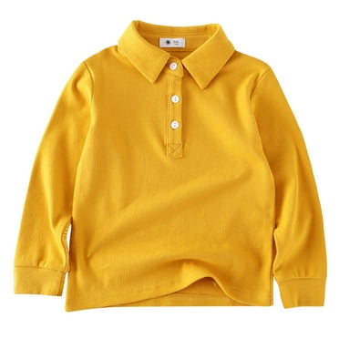 NOLDARES Toddler Boys' School Uniform Long Sleeve Polo Shirt, Button Closure, Comfortable, Breathable Fabric(Yellow,12-18 Months)