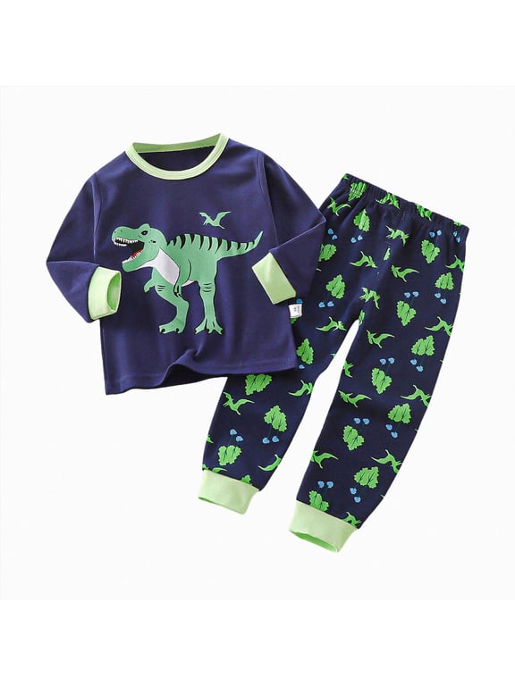 Toddler Boys Sleepwear Pajama Set 2Pcs Long Sleeve Crewneck Top with Pants Soft Cotton Print Fall Winter 6-12 Months 12-24 Months 2t 3t 4t 5t 6t 7t 8t 9t Children,Green,7-8 Y