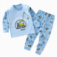 thumbnail image 1 of NOLDARES Toddler Boys Sleepwear Truck 2 Piece Long Sleeve Cotton Pjs Set Kids Cool Print Boys Pajamas Set,Sky Blue,3-6 M, 1 of 6
