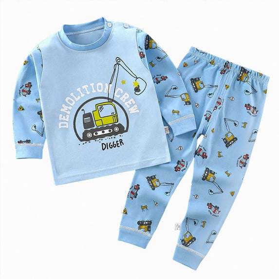 NOLDARES Toddler Boys Sleepwear Truck 2 Piece Long Sleeve Cotton Pjs Set Kids Cool Print Boys Pajamas Set,Sky Blue,3-6 M