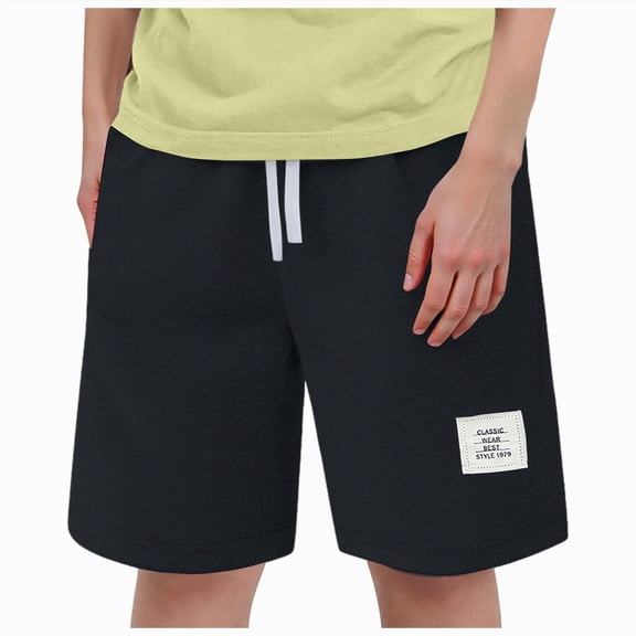 NOLDARES Toddler Boys Summer Shorts with Drawstring - Cotton Baby Casual Jogger Shorts Active Sports Shorts(Black,6-7 Years)