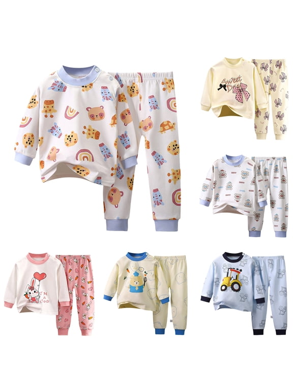Toddler Girl Boys Pajamas Kids Cute Graphic 2 Piece Kids Pjs Fall Winter Sleepwear Clothes Set,1-2 Y