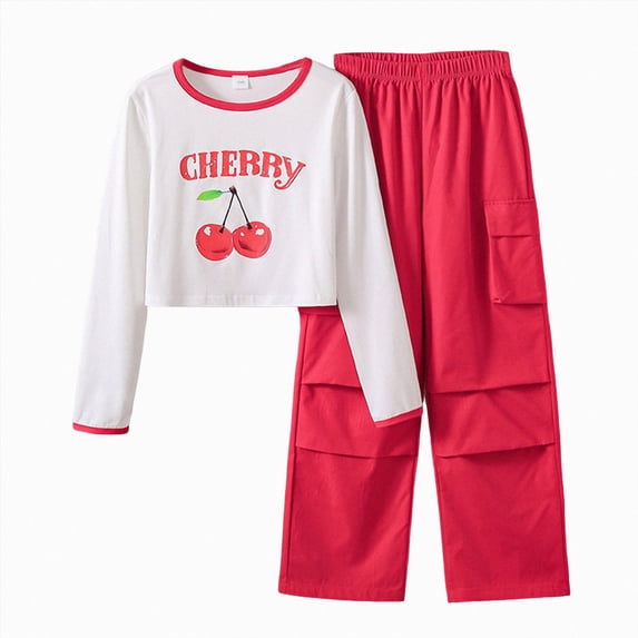 NOLDARES Toddler Girl Clothes Long Sleeves Ruffle Top Jogger Pants Cute Fall Winter Casual Toddler Outfits(Red,7-8 Y)